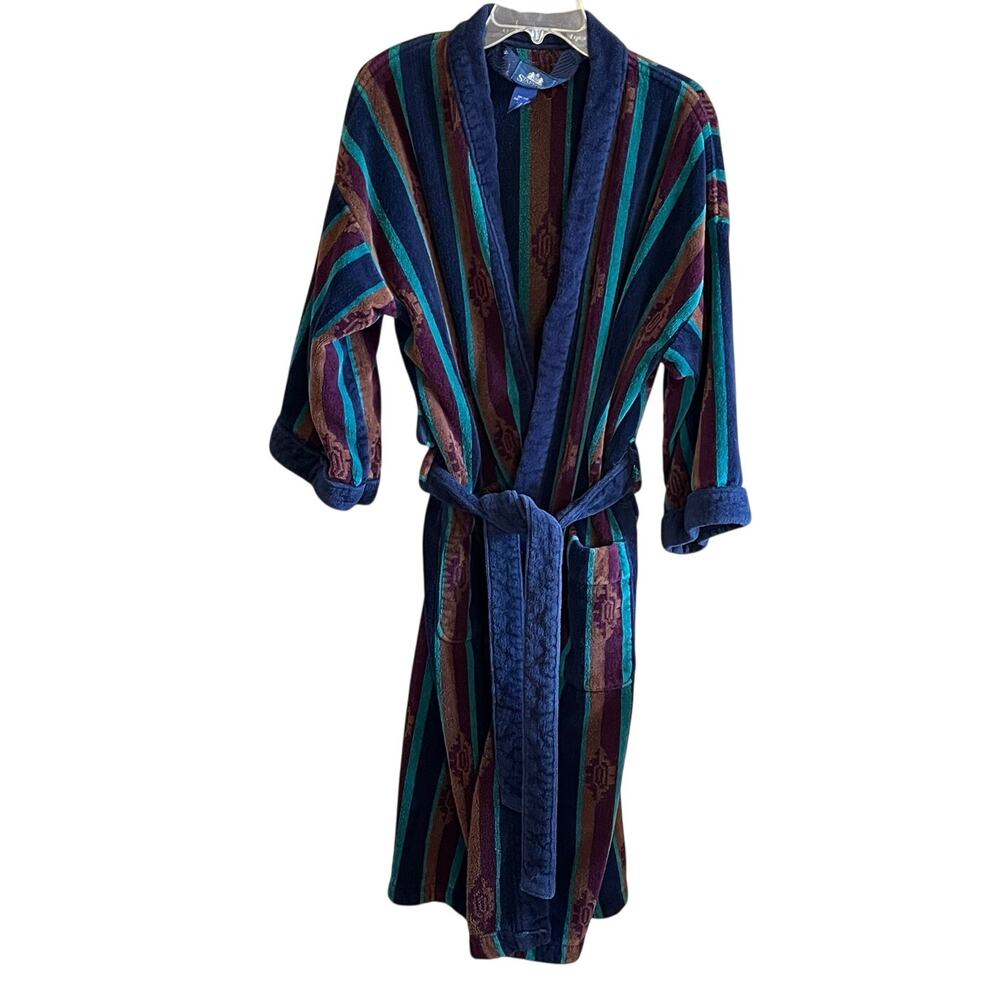 Vintage 90s Stafford Striped Thick Cotton Terry Robe Tie Belt Men's One Size